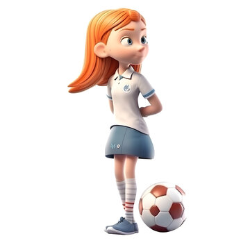 3D Render of a Little Red Haired Girl with Soccer Ball