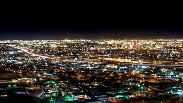 Borderland Lights: 4K Time-Lapse of Night Traffic Above El Paso and Juarez