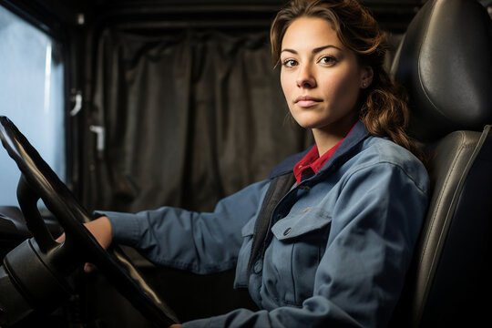 Portrait Of A Professional Truck Driver Inside Car Looking Out Of The Window Traveling By Country AI Generative Concept