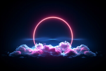 Generative ai collage image picture of mystical geometry figure with neon light effect with magical clouds