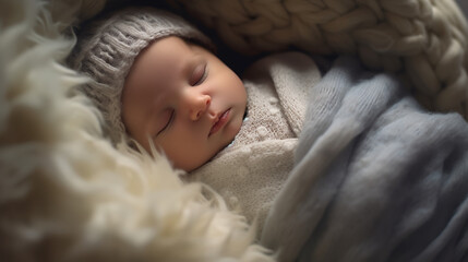 a slumbering baby nestled in a nest of plush pillows and blankets their tiny fingers curling as they dream. 