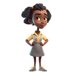 3D Render of a Little African American Girl with arms akimbo
