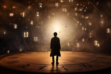 Generative ai collage photo image of time traveler person in astral world with full numbers...