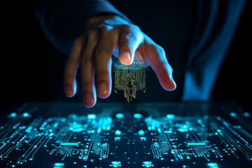 Generative ai collage photo of business person touch interface develop data software protection