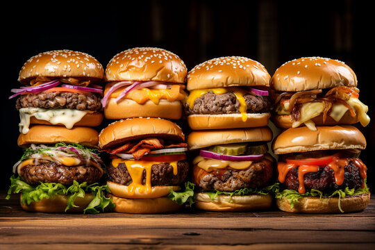 Restaurant burger hamburger cheeseburger choice menu variety deliver Generative AI picture