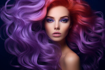 Fototapeta premium Generative AI portrait of natural beauty woman model showing flattering bright violet dyed hairstyle