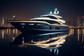 Ultra Luxurious Yacht in the middle of the Ocean. Professional and Cinematic Shot.