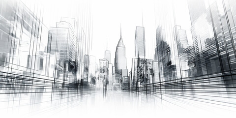 sketch drawing of live wire frame abstract exterior high skyscrapers.  - obrazy, fototapety, plakaty