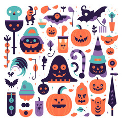Happy Halloween set of elements, ghost, pumpkin