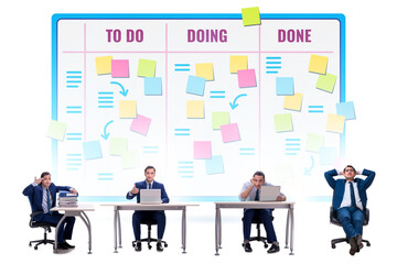 Businessman working on kanban board with tasks