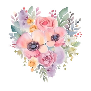 Watercolor bouquet of flowers. Hand-drawn illustration on a white background.