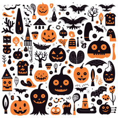 Happy Halloween set of elements, ghost, pumpkin