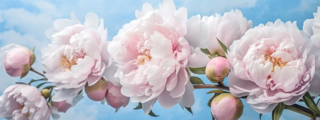 Foto op Canvas Pink peonies on blue background Generative AI. © Lana_M