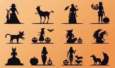 Fototapeta na wymiar Collection of Halloween icon and character silhouettes, AI generator