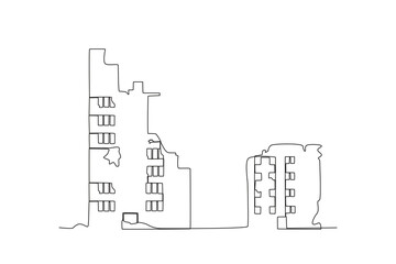 Buildings collapsed in the earthquake. Earthquake one-line drawing