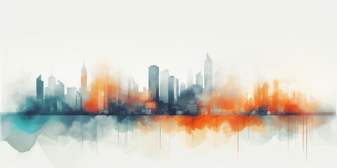 Spectacular watercolor painting of_an abstract urban.  