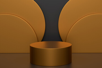 Pastel gold cylinder podium with steps on black background