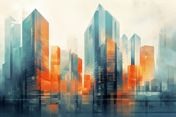 Spectacular watercolor painting of_an abstract urban.  