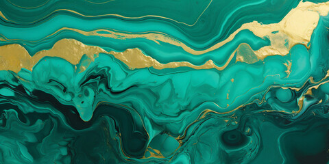 vibrant emerald and gold marble background. Generative AI