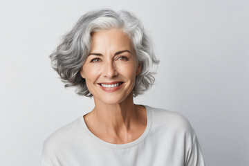 Fototapeta premium Generative IA technology illustration amazing aged woman happily smiling casual clothes