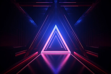 Generative ai collage image picture of mysterious neon light portal in triangle shape