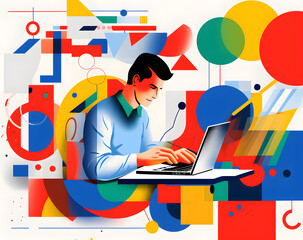 People working on computer modern illustration 