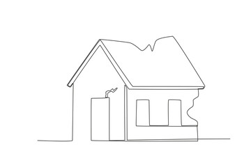 A house damaged by the earthquake. Earthquake one-line drawing