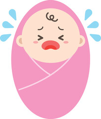Baby girl crying icon illustration.