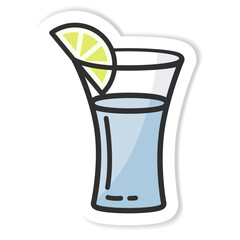 Sticker glass of tequila isolated vector illustration, minimal design. tequila icon on a white background. Vector illustration