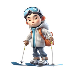 3D Render of a Little Boy Skiing with a Backpack