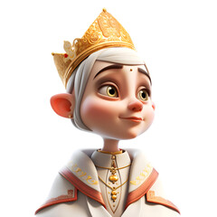 3D rendering of a cartoon prince with a crown on his head