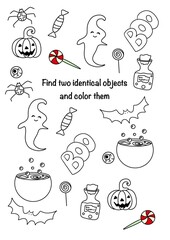 Colouring page with Halloween party 