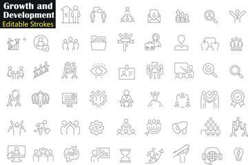 Obraz na płótnie Canvas Growth and development line icons collection. the icons are perfect for presentations, websites, and marketing materials. The simple and minimalistic design allows for easy customization