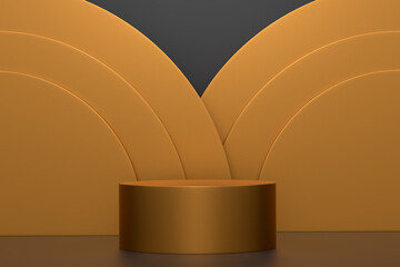 Pastel gold cylinder podium with steps on black background