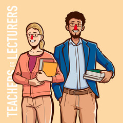 vector people with job teachers or lecturers in hand drawn style