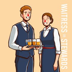 vector people with job waitress or stewards in hand drawn style