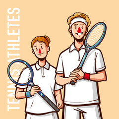 Vector people with job tennis athletes in hand drawn style