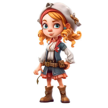 Cute cartoon pirate girl with hat and boots. Vector illustration.