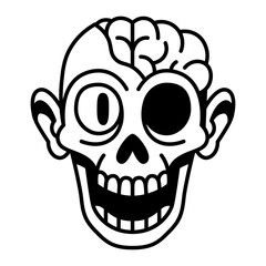 Retro Cartoon Funny Zombie Head Isolated