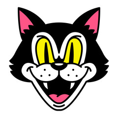 Vector Retro Cartoon Funny Cat Head Isolated