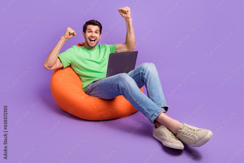 Aufkleber full body photo of man programmer specialist fists up celebration hooray awesome his code works perf