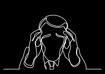 continuous line drawing vector illustration with FULLY EDITABLE STROKE of mental health awareness depression anxiety concept on black background