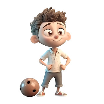 3D Render of a Little Boy with bowling ball isolated on white background