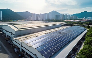 Solar panels on the roof of the factory building