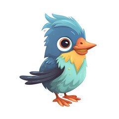 Cute blue bird cartoon character sticker illustration isolated on white background.