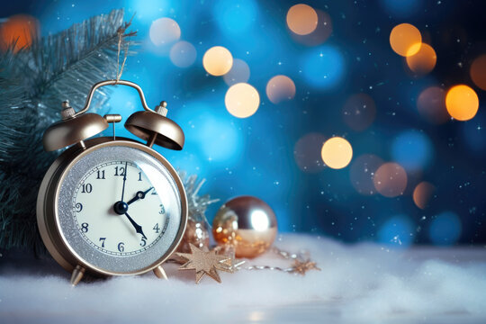 New Year's Clock Adorned with Stars and Ornaments