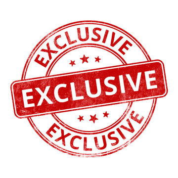 &lsquo;Exclusive&rsquo; circular red rubber stamp seal with distressed texture isolated on transparent background