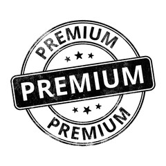 ‘Premium’ circular rubber stamp seal with distressed texture isolated on transparent background