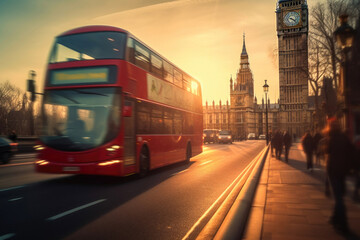 Red Bus and Big Ben in Motion