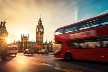 Papier Peint photo Bus rouge de Londres Red Bus Passing Big Ben